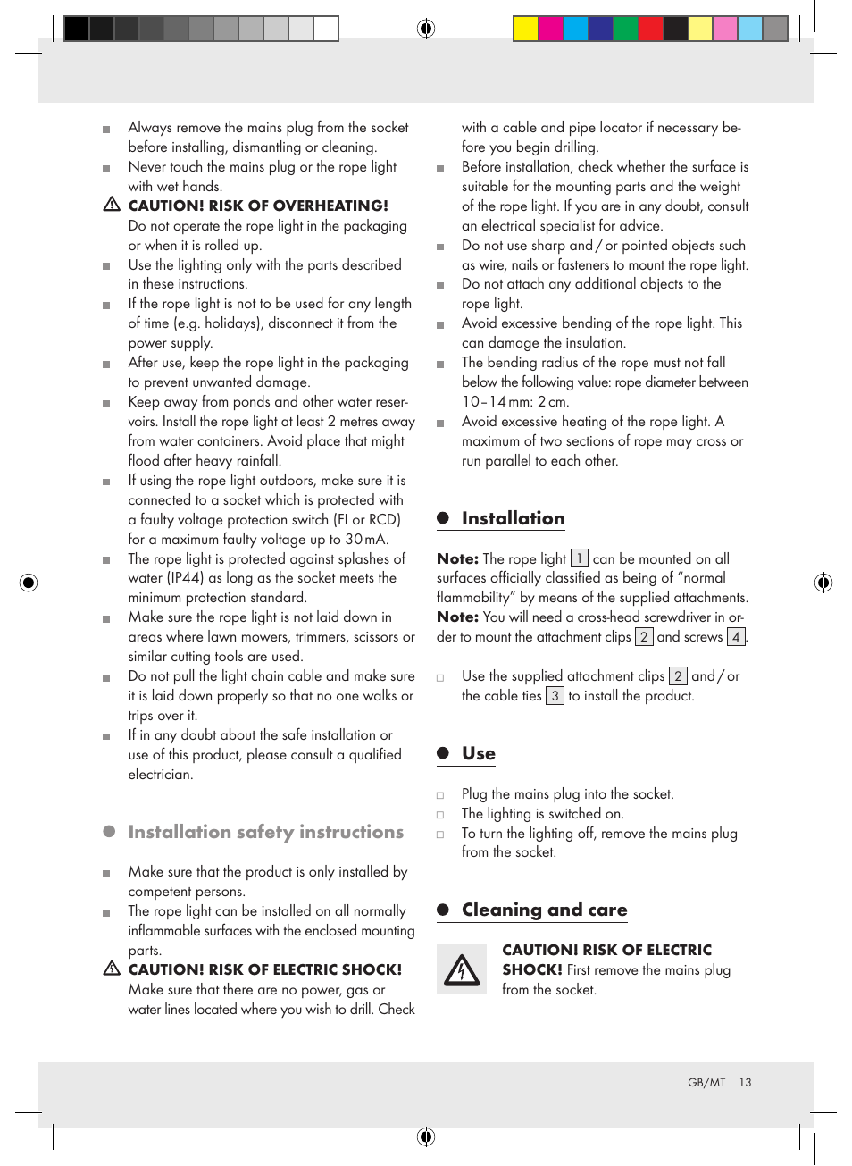 Installation safety instructions, Installation, Cleaning and care | Melinera Z28957A-BS User Manual | Page 13 / 18