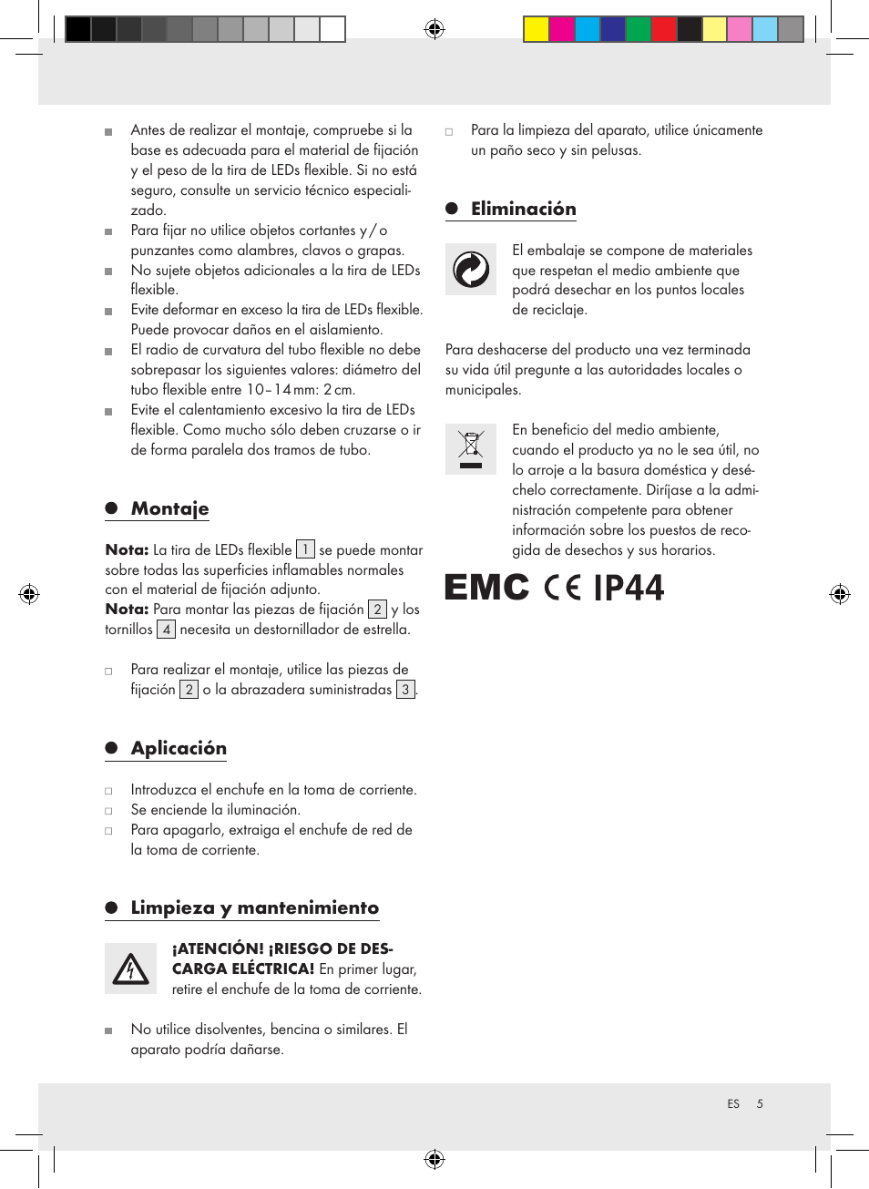 Montaje, Aplicación, Limpieza y mantenimiento | Eliminación | Melinera Z28957A-BS User Manual | Page 5 / 18