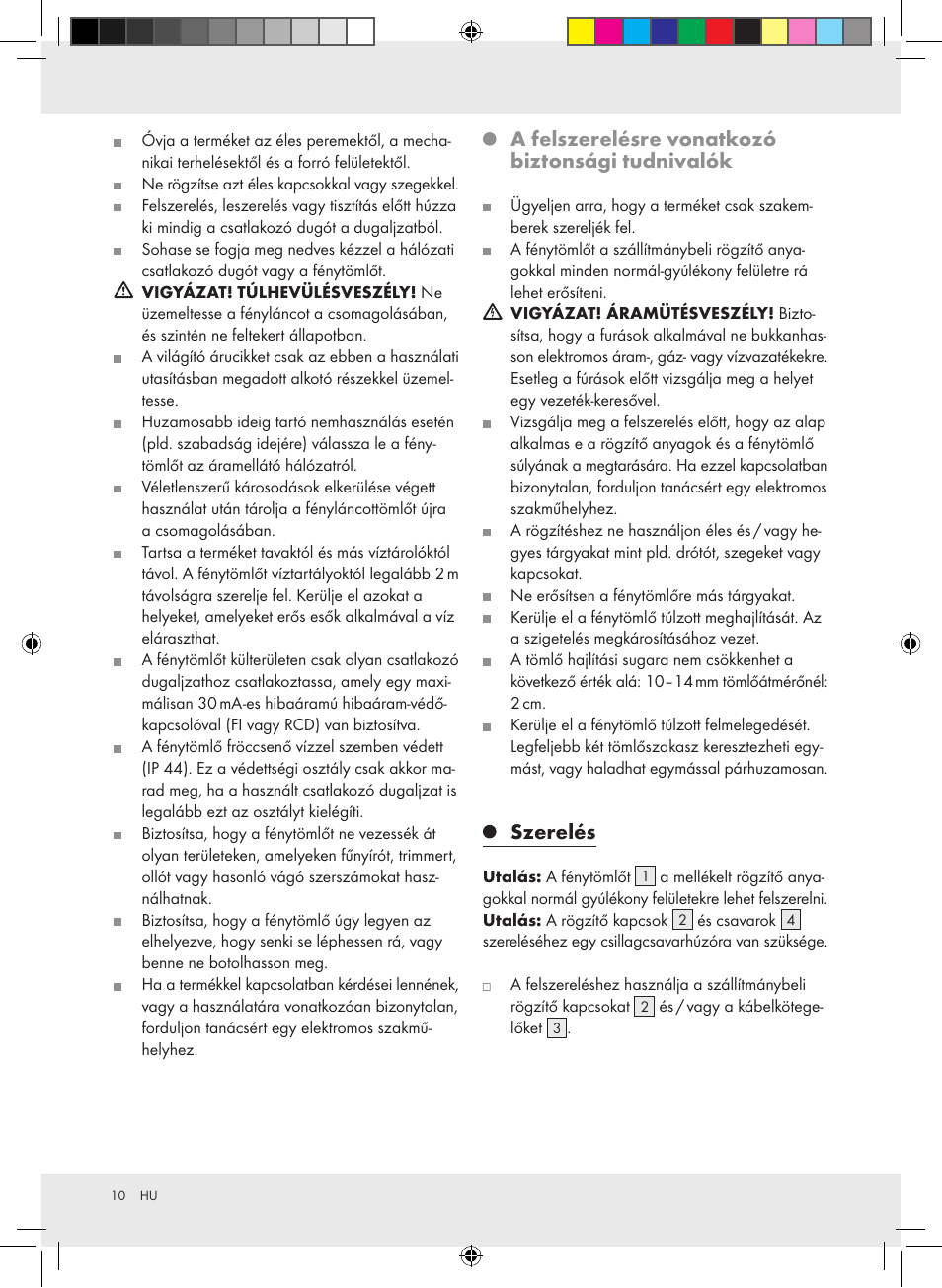 A felszerelésre vonatkozó biztonsági tudnivalók, Szerelés | Melinera Z28957A-BS User Manual | Page 10 / 25