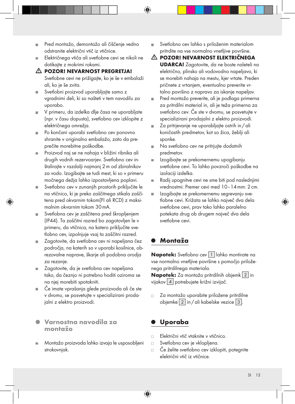 Varnostna navodila za montažo, Montaža, Uporaba | Melinera Z28957A-BS User Manual | Page 13 / 25
