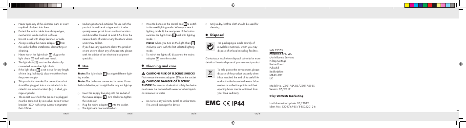 Disposal, Cleaning and care | Melinera Z30174A-BS User Manual | Page 2 / 2