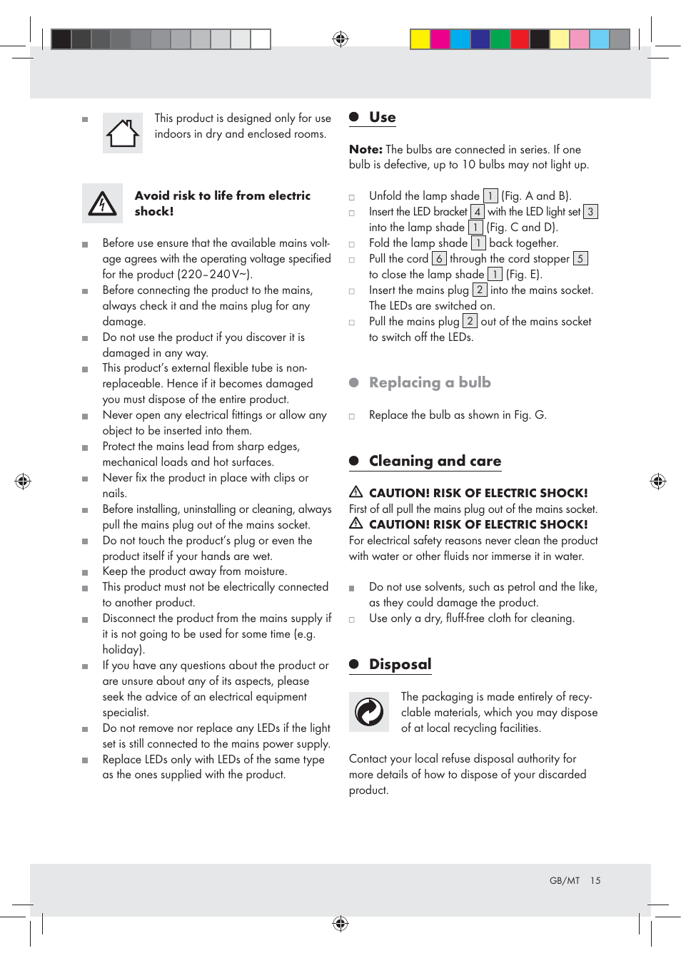 Replacing a bulb, Cleaning and care, Disposal | Melinera Z31245 User Manual | Page 15 / 20