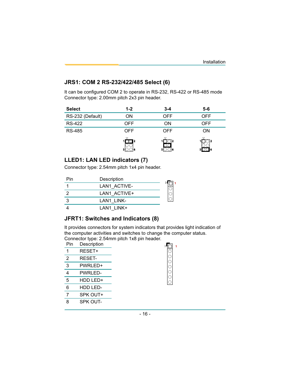 Jfrt1: switches and indicators (8), Lled1: lan led indicators (7) | Diamond Systems Rhodeus-LC LX800 PC/104 User Manual | Page 19 / 57