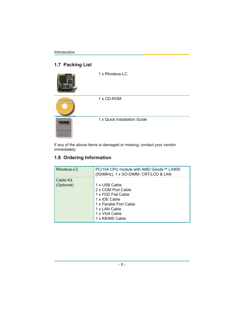 Diamond Systems Rhodeus-LC LX800 PC/104 User Manual | Page 8 / 57