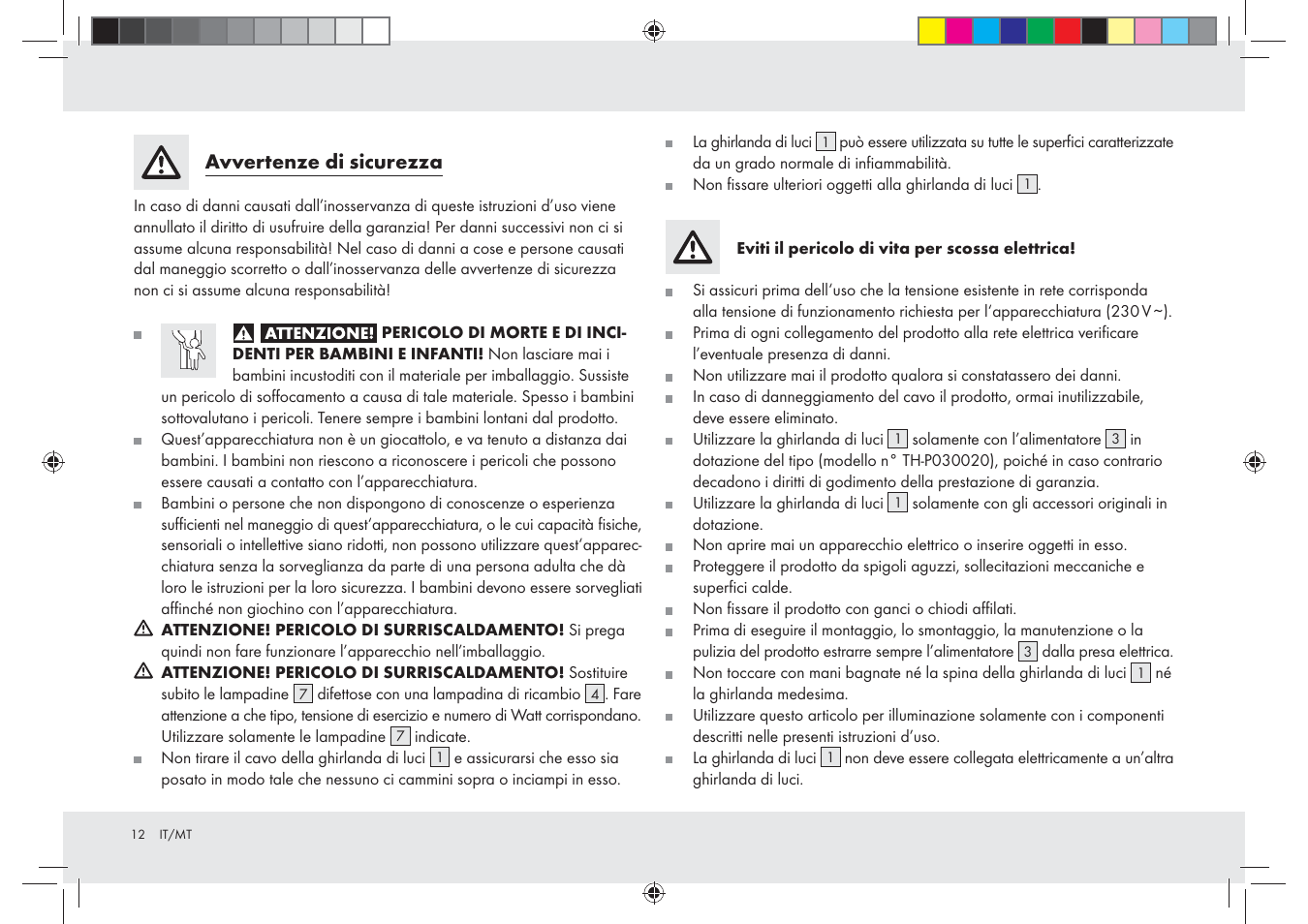 Avvertenze di sicurezza | Melinera Z28965-BS User Manual | Page 12 / 30