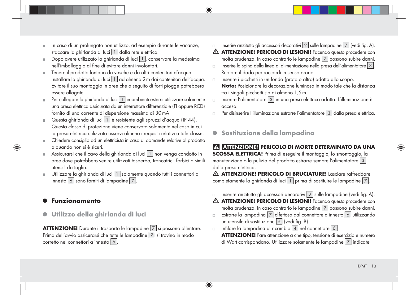 Funzionamento utilizzo della ghirlanda di luci, Sostituzione della lampadina | Melinera Z28965-BS User Manual | Page 13 / 30