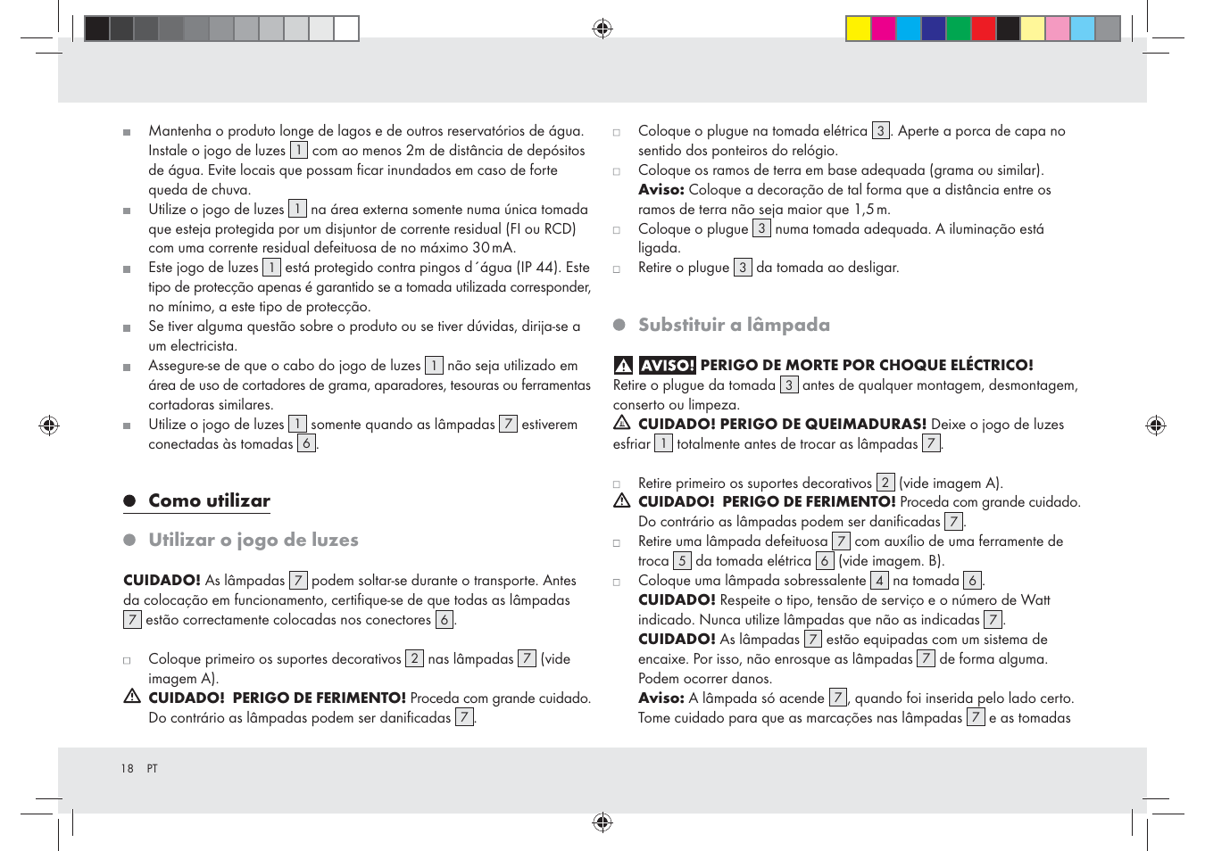 Como utilizar utilizar o jogo de luzes, Substituir a lâmpada | Melinera Z28965-BS User Manual | Page 18 / 30