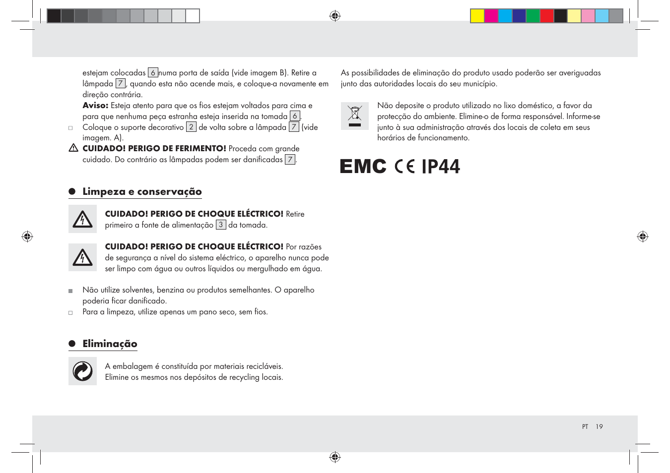 Limpeza e conservação, Eliminação | Melinera Z28965-BS User Manual | Page 19 / 30
