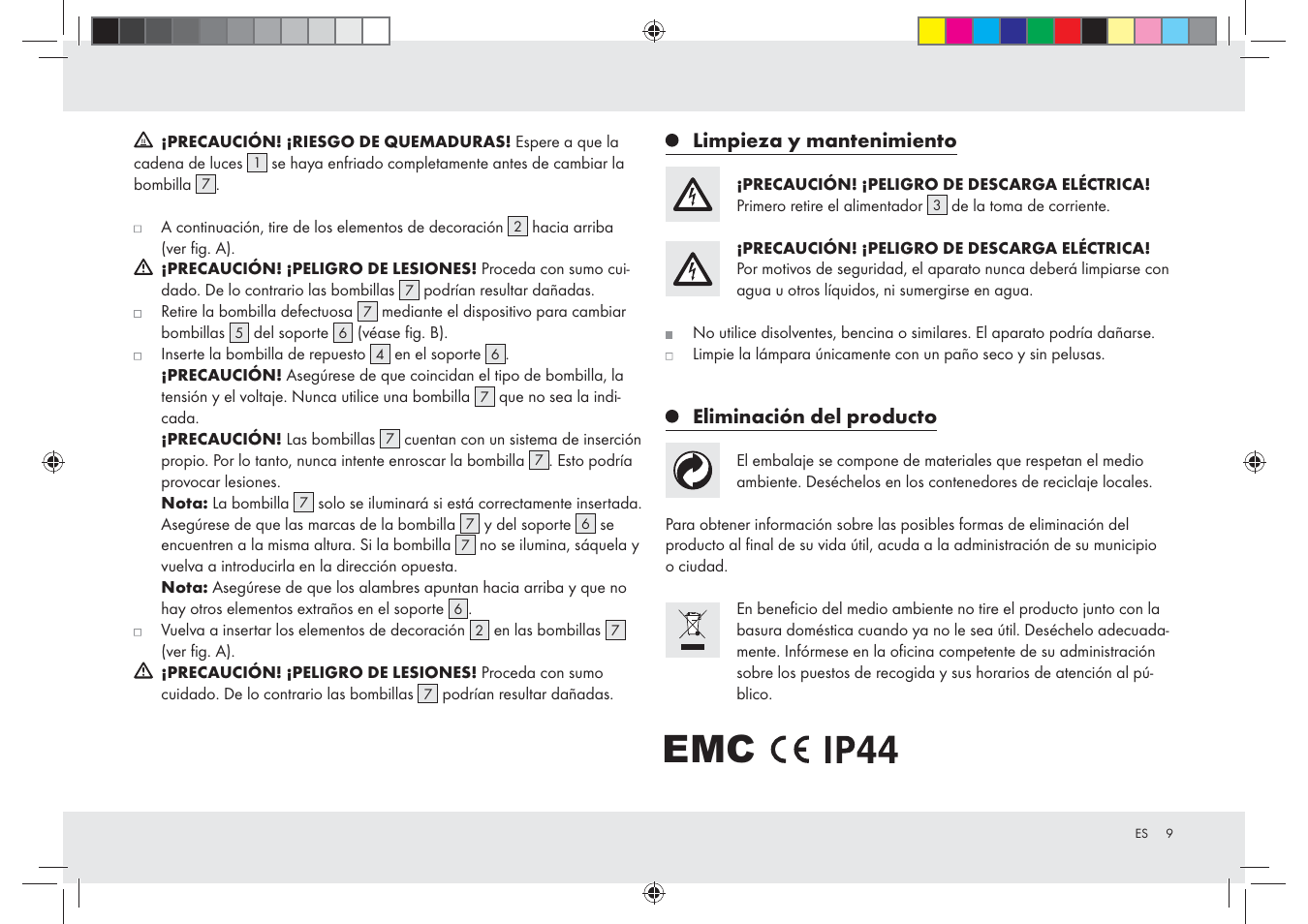 Limpieza y mantenimiento, Eliminación del producto | Melinera Z28965-BS User Manual | Page 9 / 30