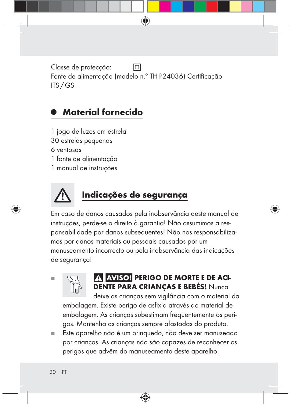Material fornecido, Indicações de segurança | Melinera Z30171-BS User Manual | Page 20 / 37