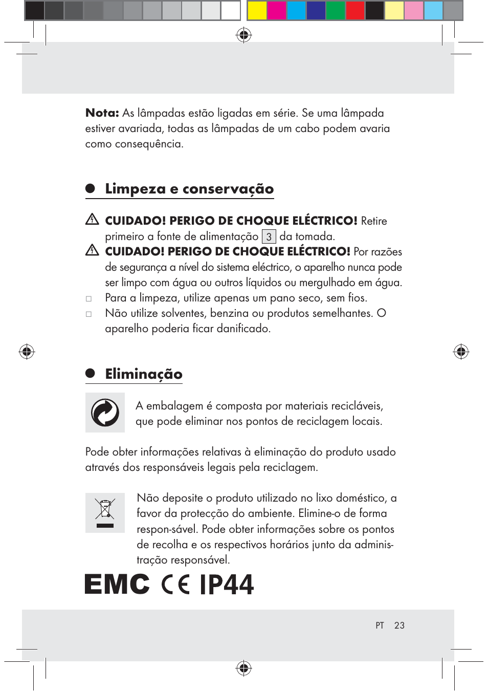 Limpeza e conservação, Eliminação | Melinera Z30171-BS User Manual | Page 23 / 37