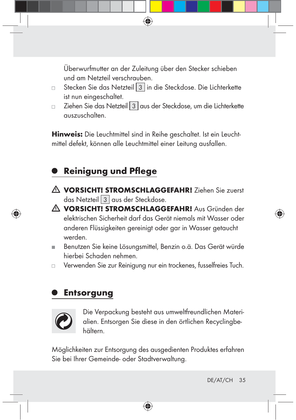 Reinigung und pﬂege, Entsorgung | Melinera Z30171-BS User Manual | Page 35 / 37