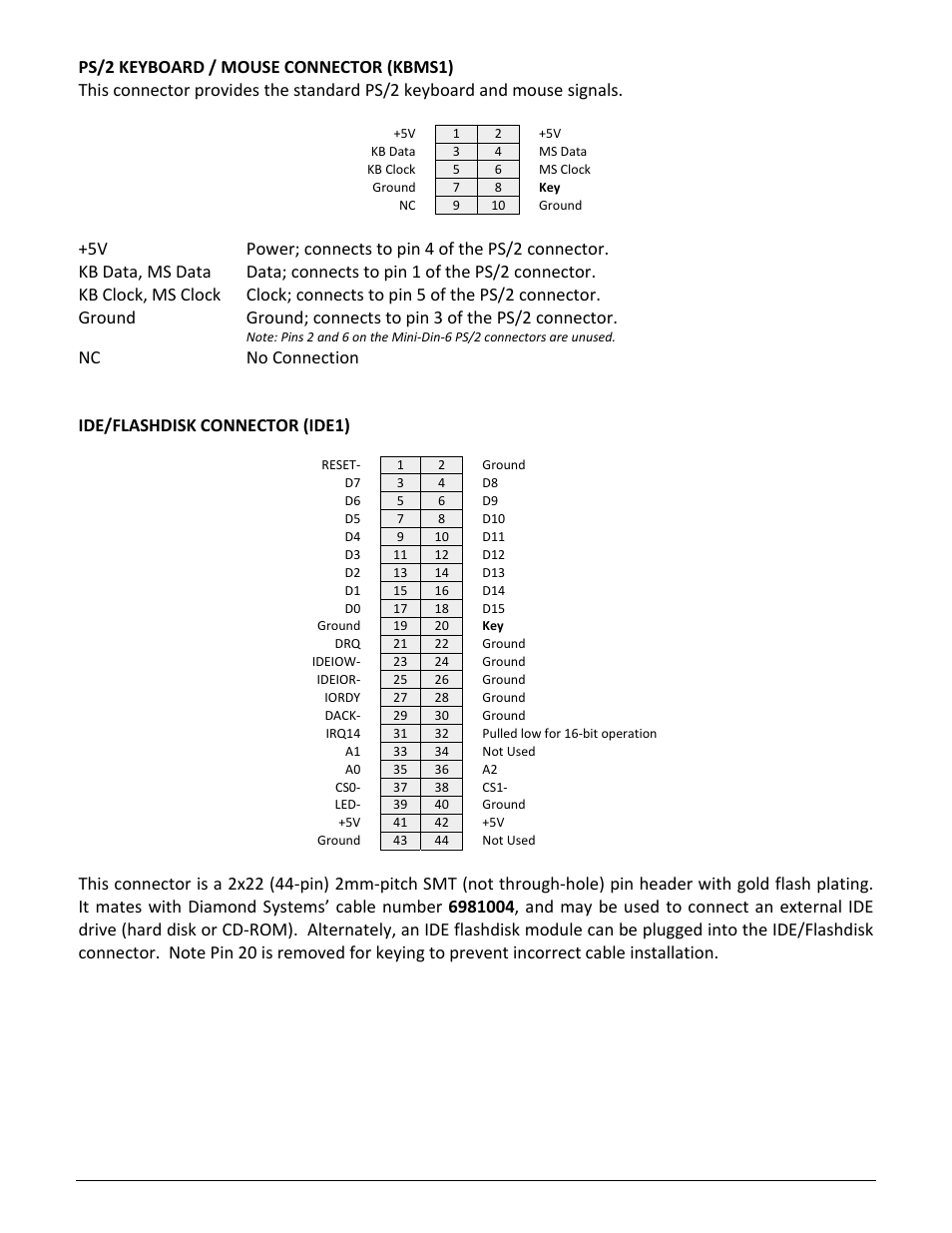 Nc no connection ide/flashdisk connector (ide1) | Diamond Systems C-PGS-KIT User Manual | Page 6 / 12