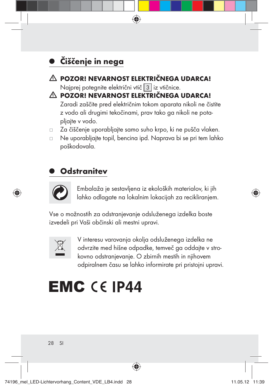 Čiščenje in nega, Odstranitev | Melinera Z30171-BS User Manual | Page 28 / 48