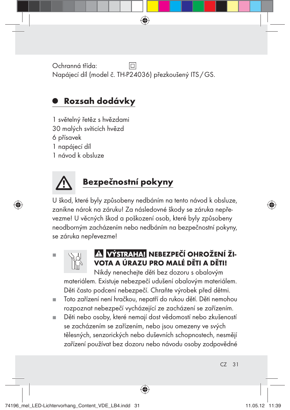 Rozsah dodávky, Bezpečnostní pokyny | Melinera Z30171-BS User Manual | Page 31 / 48