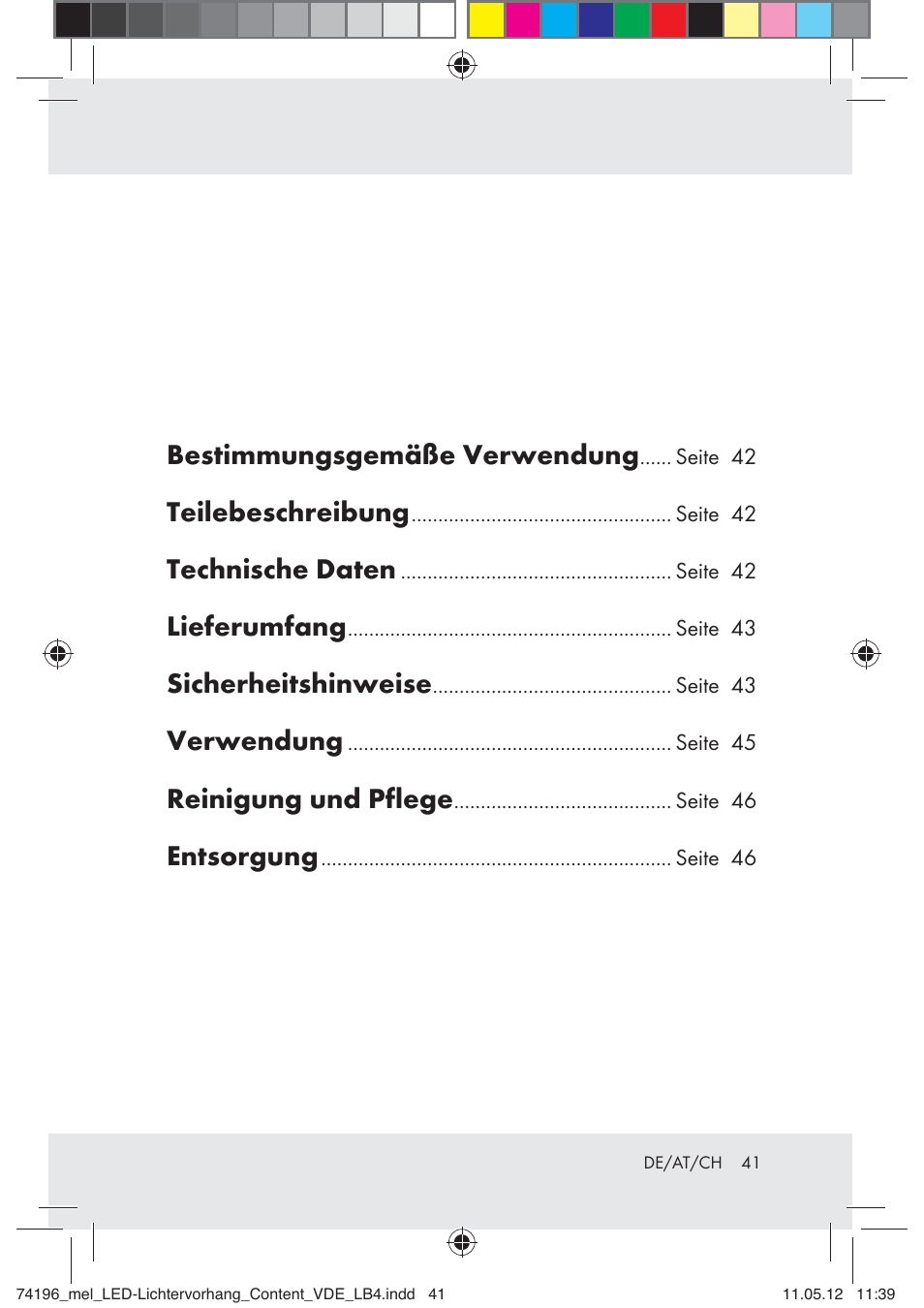 Bestimmungsgemäße verwendung, Teilebeschreibung, Technische daten | Lieferumfang, Sicherheitshinweise, Verwendung, Reinigung und pflege, Entsorgung | Melinera Z30171-BS User Manual | Page 41 / 48