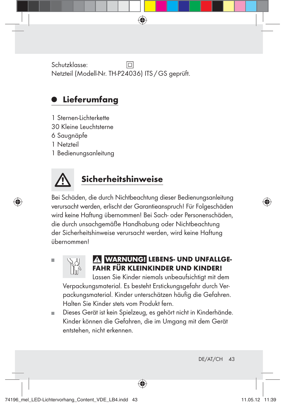 Lieferumfang, Sicherheitshinweise | Melinera Z30171-BS User Manual | Page 43 / 48