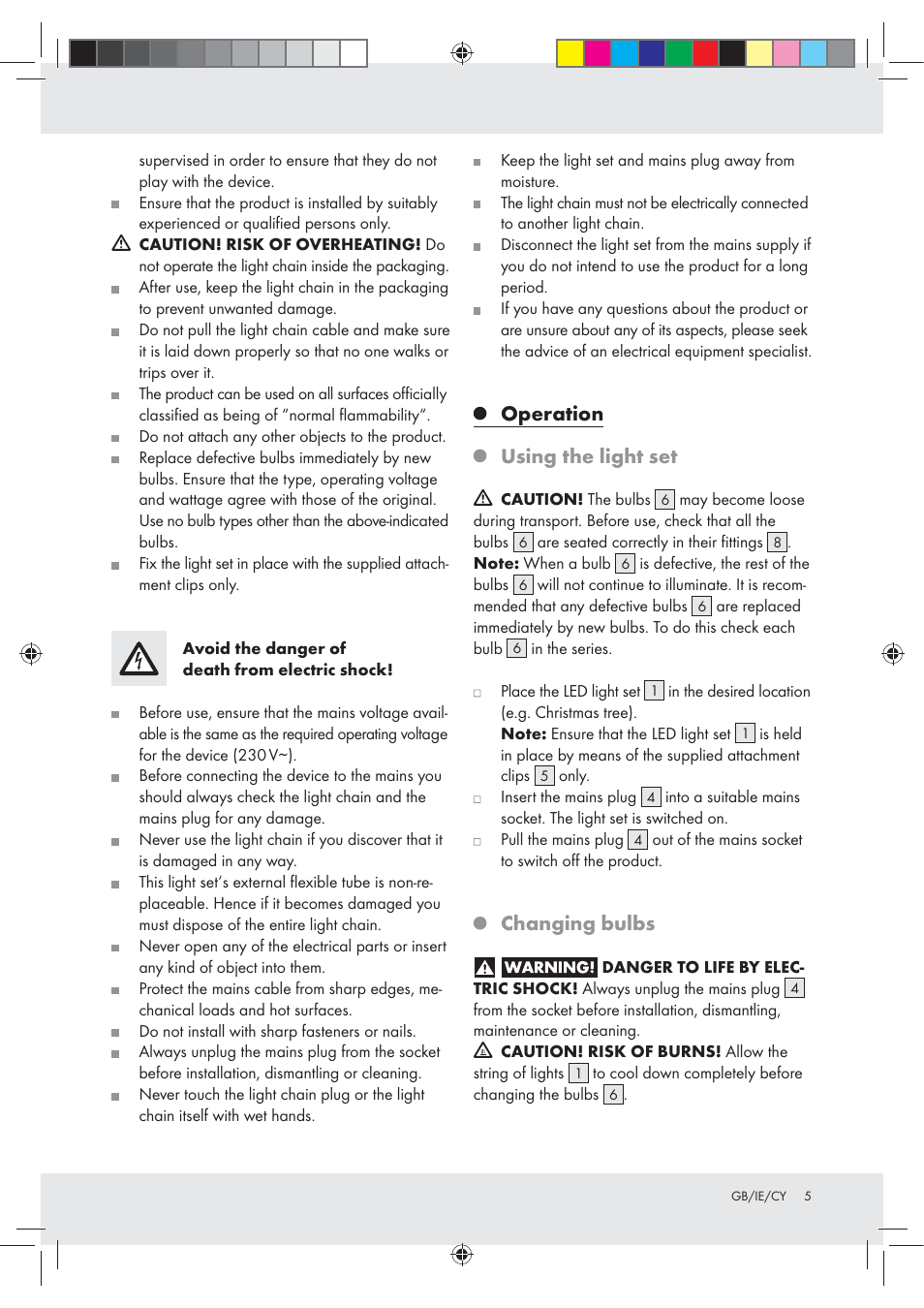 Operation, Using the light set, Changing bulbs | Melinera Z30233A-BS User Manual | Page 5 / 11