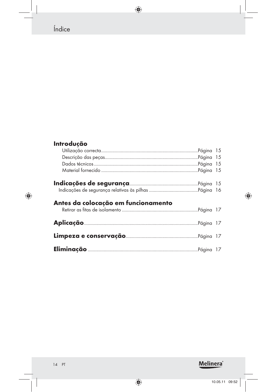Índice | Melinera Z30905 User Manual | Page 16 / 30