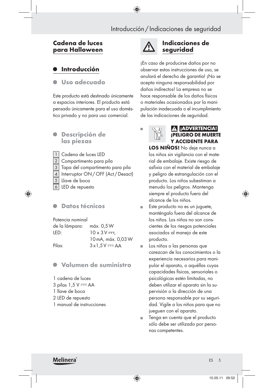 Introducción / indicaciones de seguridad | Melinera Z30905 User Manual | Page 7 / 30