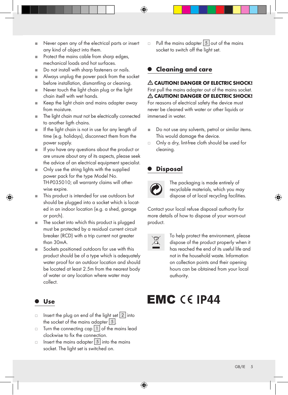 Cleaning and care, Disposal | Melinera Z30891-BS User Manual | Page 5 / 6