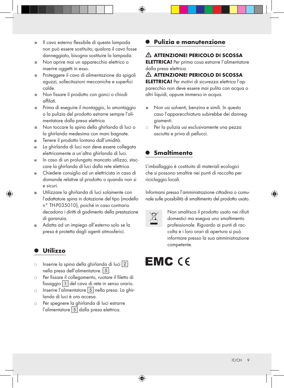 Utilizzo, Pulizia e manutenzione, Smaltimento | Melinera Z30891-BS User Manual | Page 9 / 10