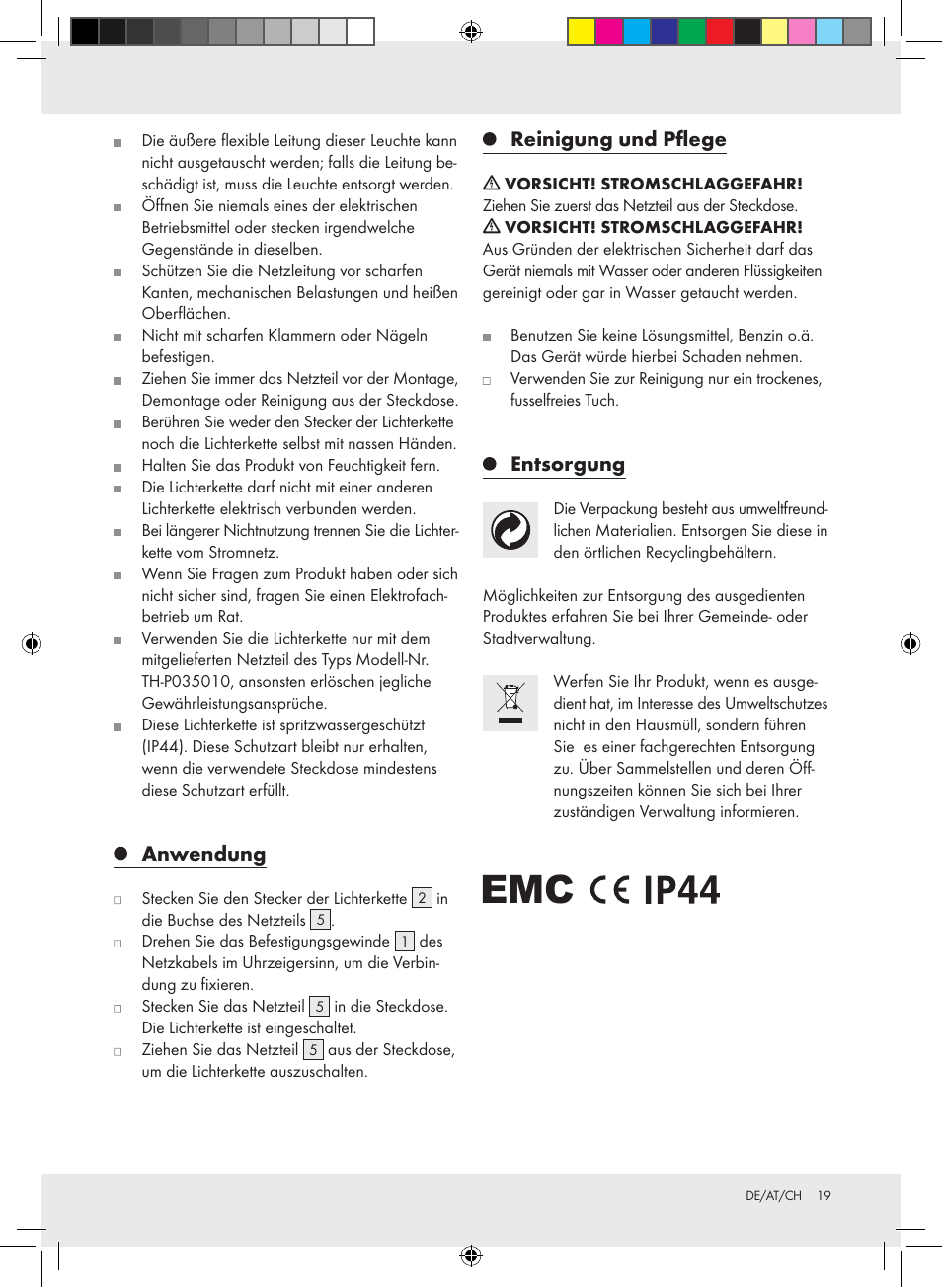 Anwendung, Reinigung und pflege, Entsorgung | Melinera Z30891-BS User Manual | Page 19 / 20