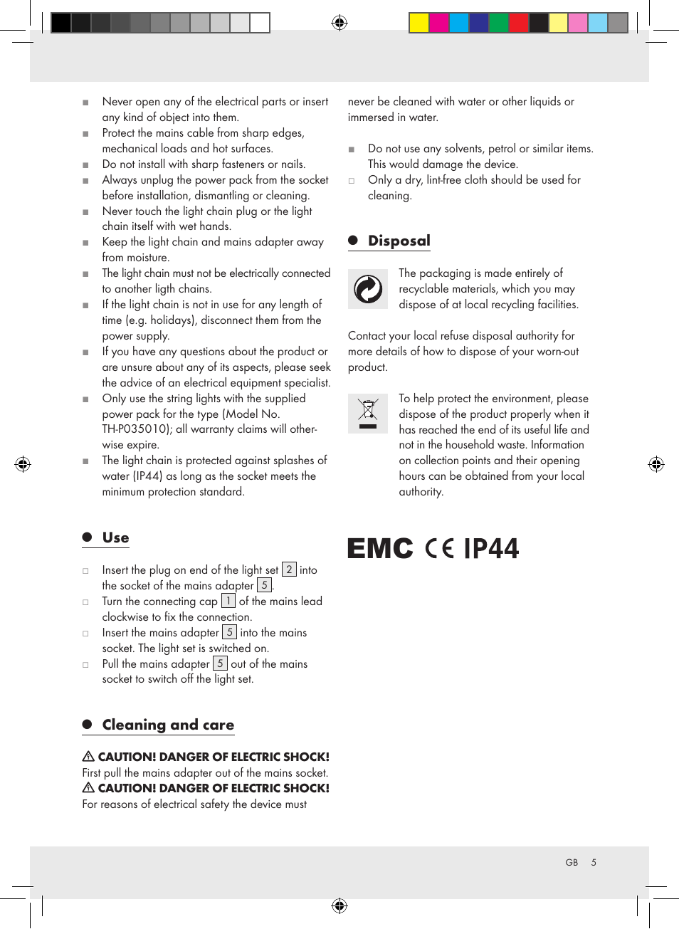 Cleaning and care, Disposal | Melinera Z30891-BS User Manual | Page 5 / 20