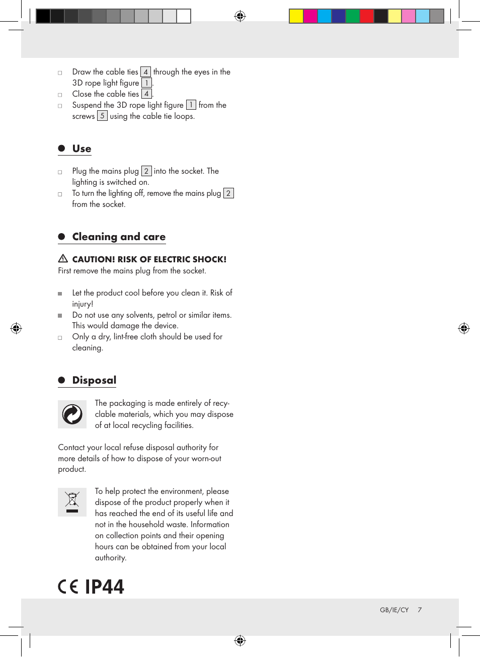 Cleaning and care, Disposal | Melinera Z30888 User Manual | Page 7 / 8