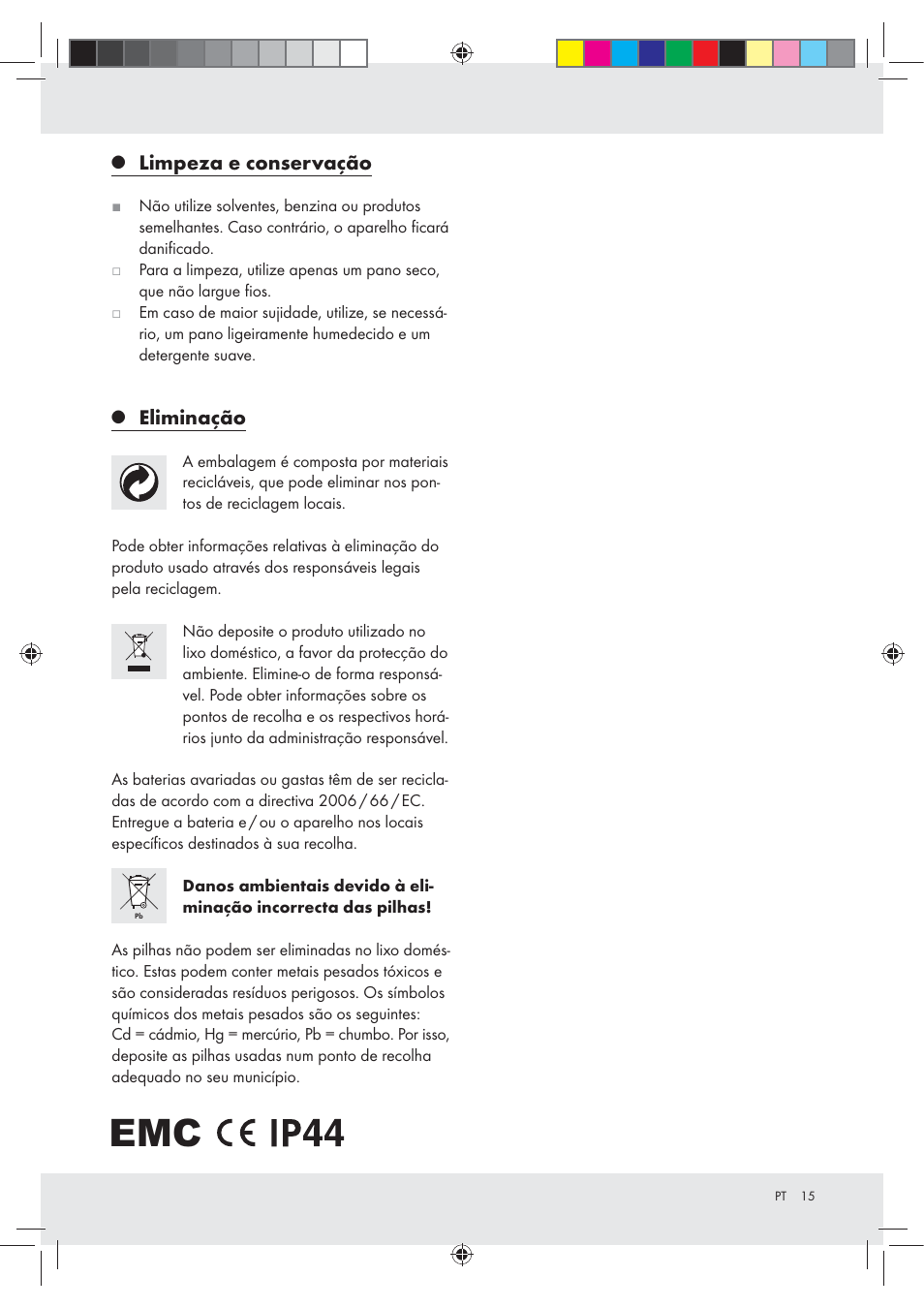 Limpeza e conservação, Eliminação | Melinera Z30717 User Manual | Page 15 / 24