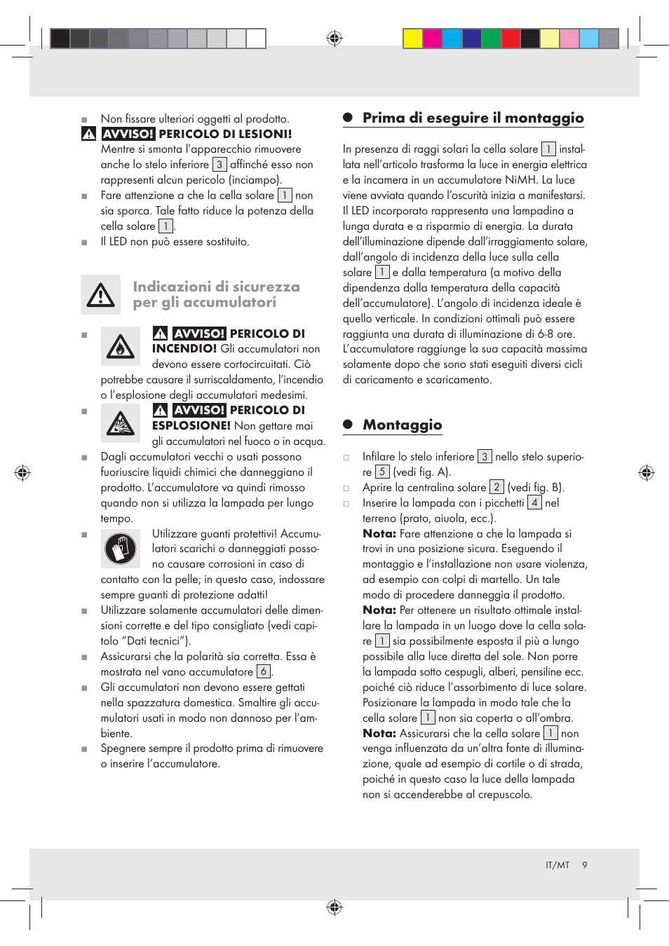 Indicazioni di sicurezza per gli accumulatori, Prima di eseguire il montaggio, Montaggio | Melinera Z30717 User Manual | Page 9 / 24