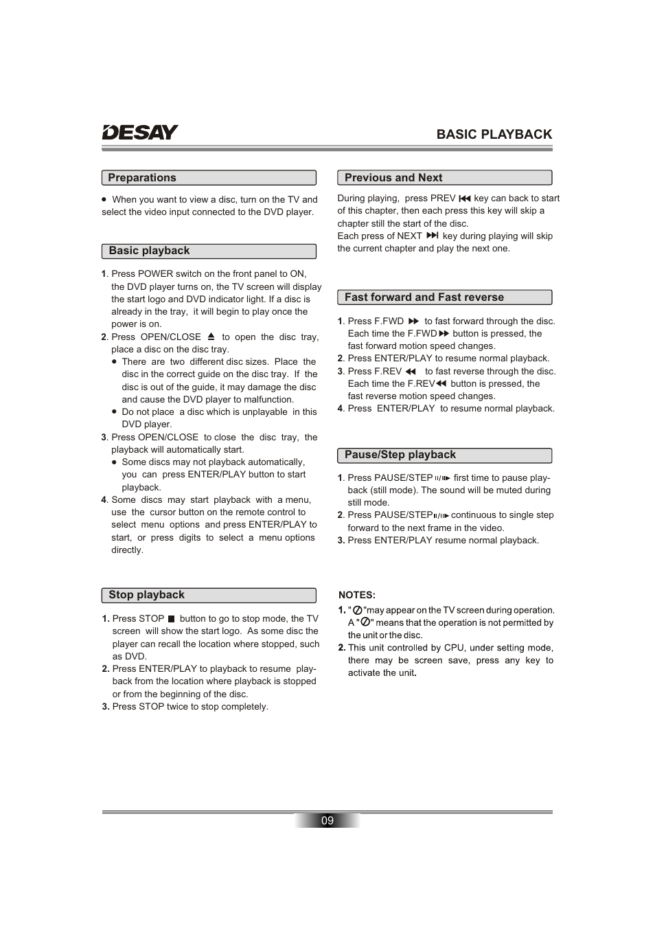 Basic playback | Desay DS-5701 User Manual | Page 11 / 23