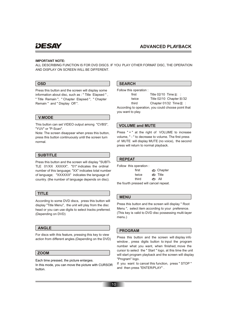 Advanced playback | Desay DS-5701 User Manual | Page 12 / 23