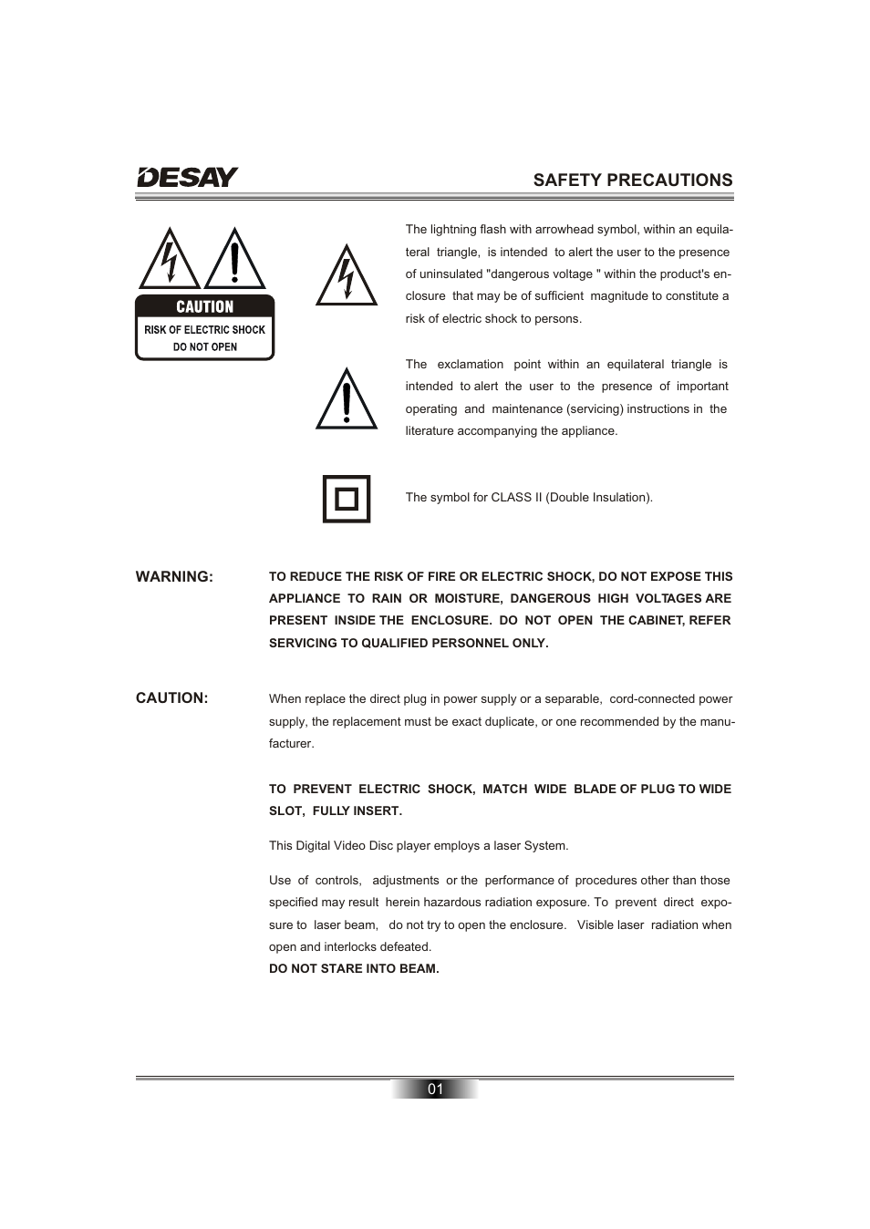 Safety precautions | Desay DS-5701 User Manual | Page 3 / 23