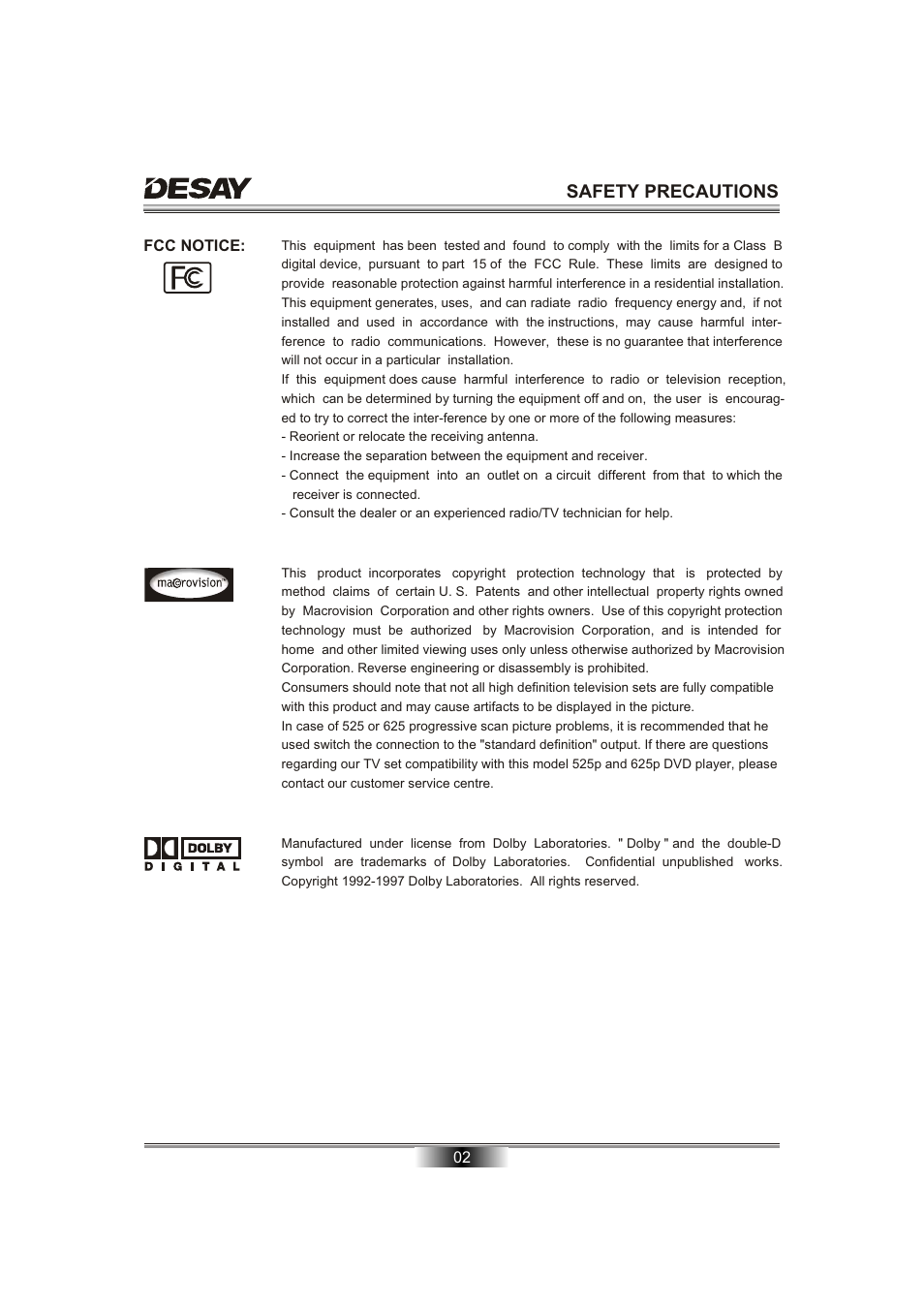 Safety precautions | Desay DS-5701 User Manual | Page 4 / 23