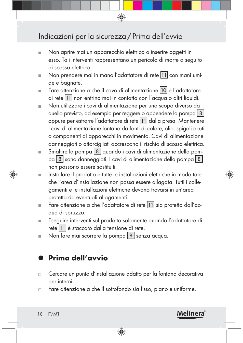 Indicazioni per la sicurezza / prima dell’avvio, Prima dell’avvio | Melinera Z30094C-BS User Manual | Page 18 / 56