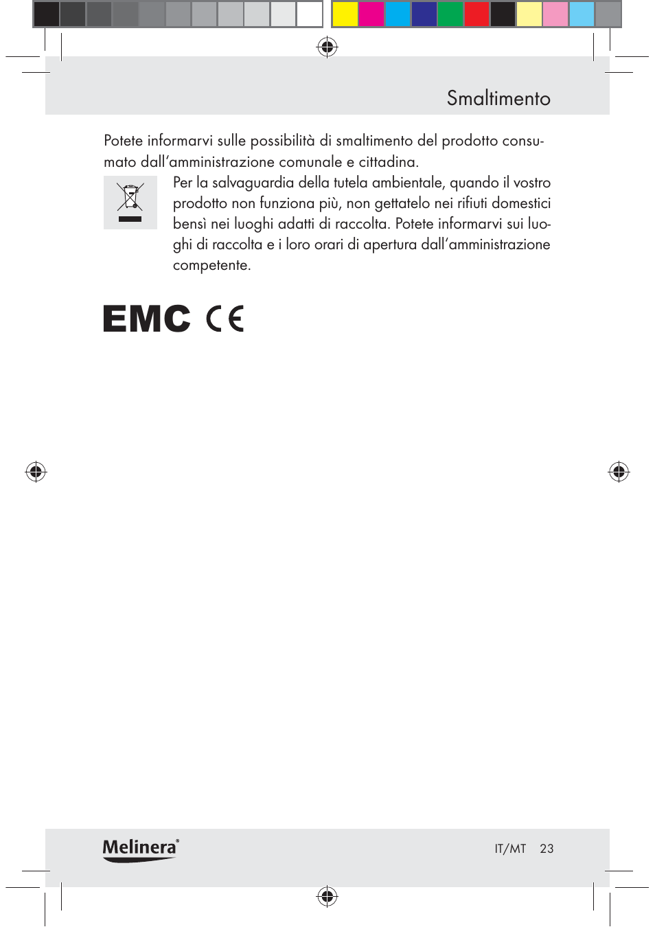 Smaltimento | Melinera Z30094C-BS User Manual | Page 23 / 56