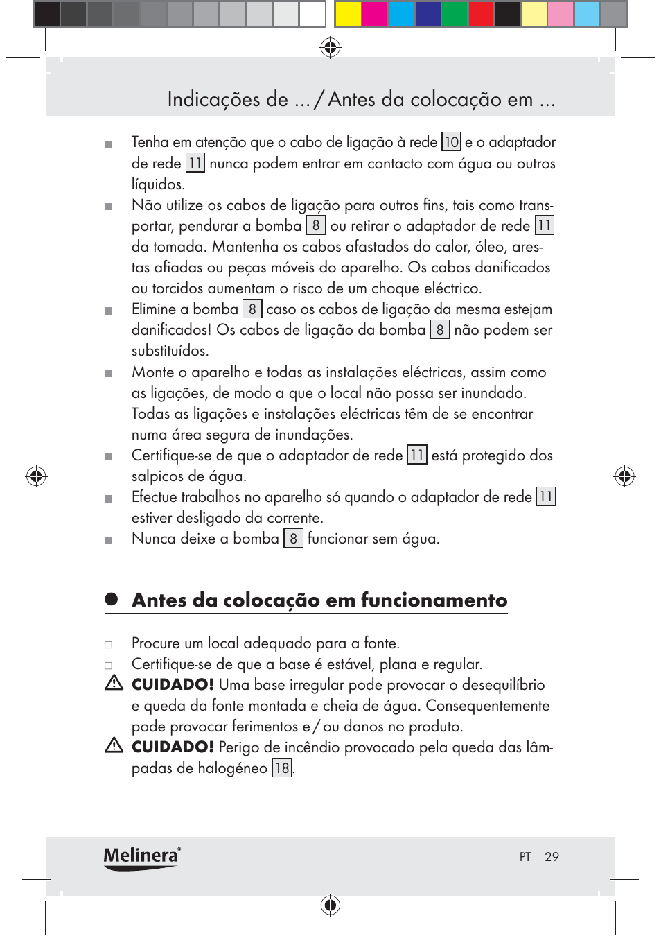 Indicações de … / antes da colocação em, Antes da colocação em funcionamento | Melinera Z30094C-BS User Manual | Page 29 / 56