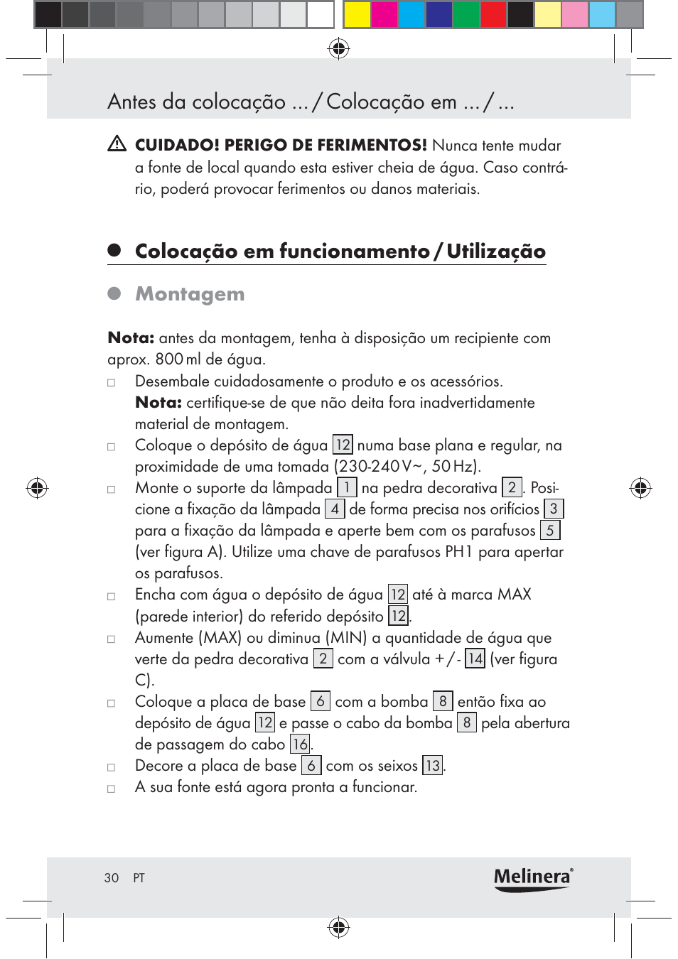 Antes da colocação … / colocação em, Colocação em funcionamento / utilização, Montagem | Melinera Z30094C-BS User Manual | Page 30 / 56