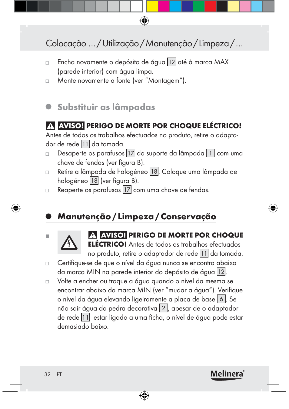 Colocação … / utilização / manutenção / limpeza, Substituir as lâmpadas, Manutenção / limpeza / conservação | Melinera Z30094C-BS User Manual | Page 32 / 56