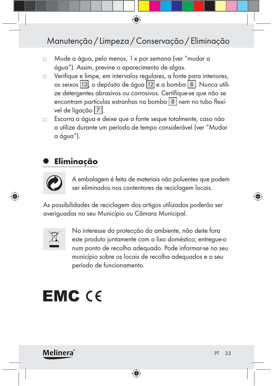 Manutenção / limpeza / conservação / eliminação, Eliminação | Melinera Z30094C-BS User Manual | Page 33 / 56