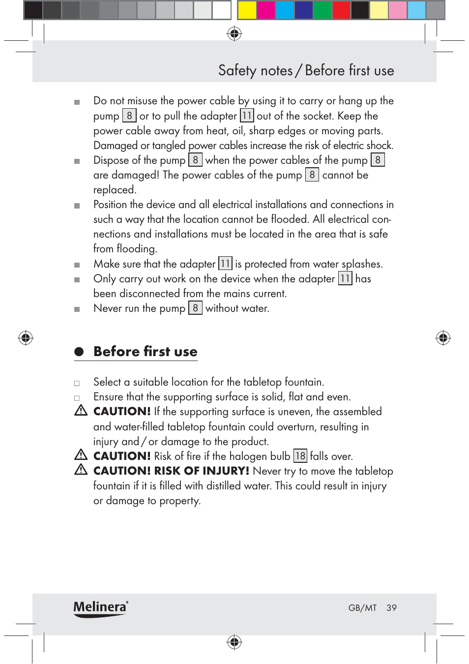 Before ﬁrst use | Melinera Z30094C-BS User Manual | Page 39 / 56