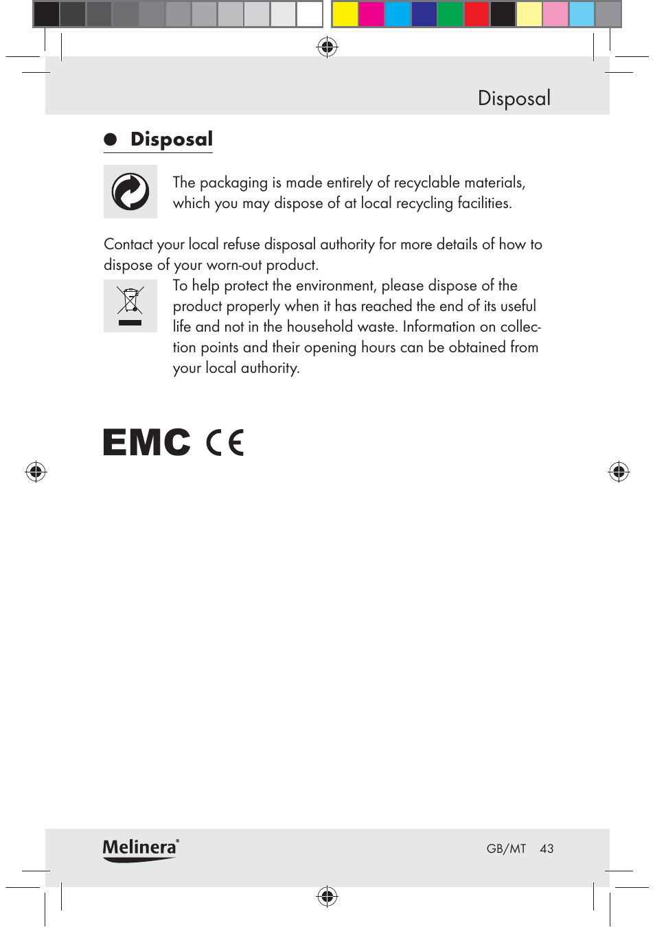 Disposal | Melinera Z30094C-BS User Manual | Page 43 / 56