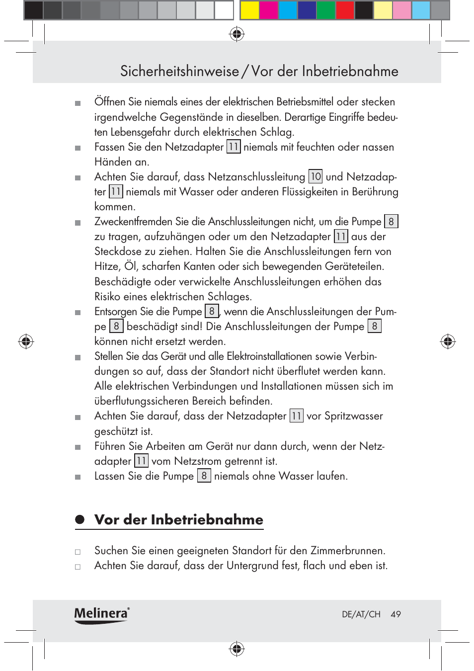 Sicherheitshinweise / vor der inbetriebnahme, Vor der inbetriebnahme | Melinera Z30094C-BS User Manual | Page 49 / 56