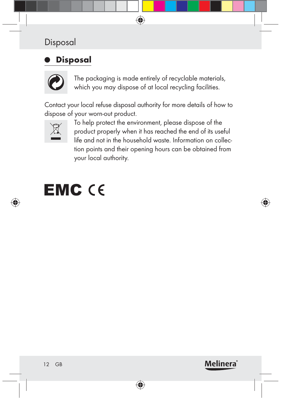 Disposal | Melinera Z30094C-BS User Manual | Page 12 / 85