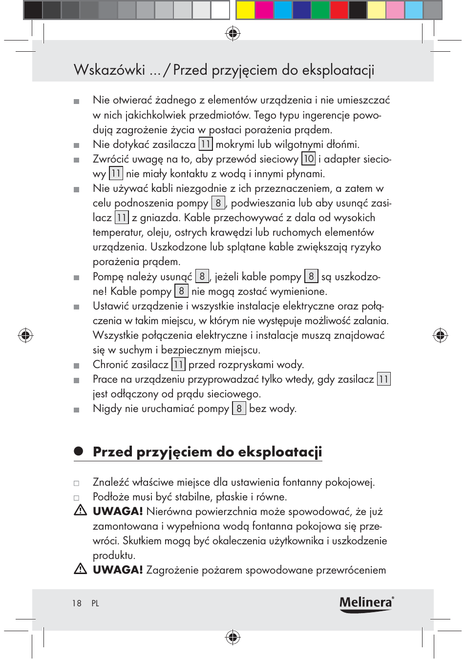 Wskazówki … / przed przyjęciem do eksploatacji, Przed przyjęciem do eksploatacji | Melinera Z30094C-BS User Manual | Page 18 / 85