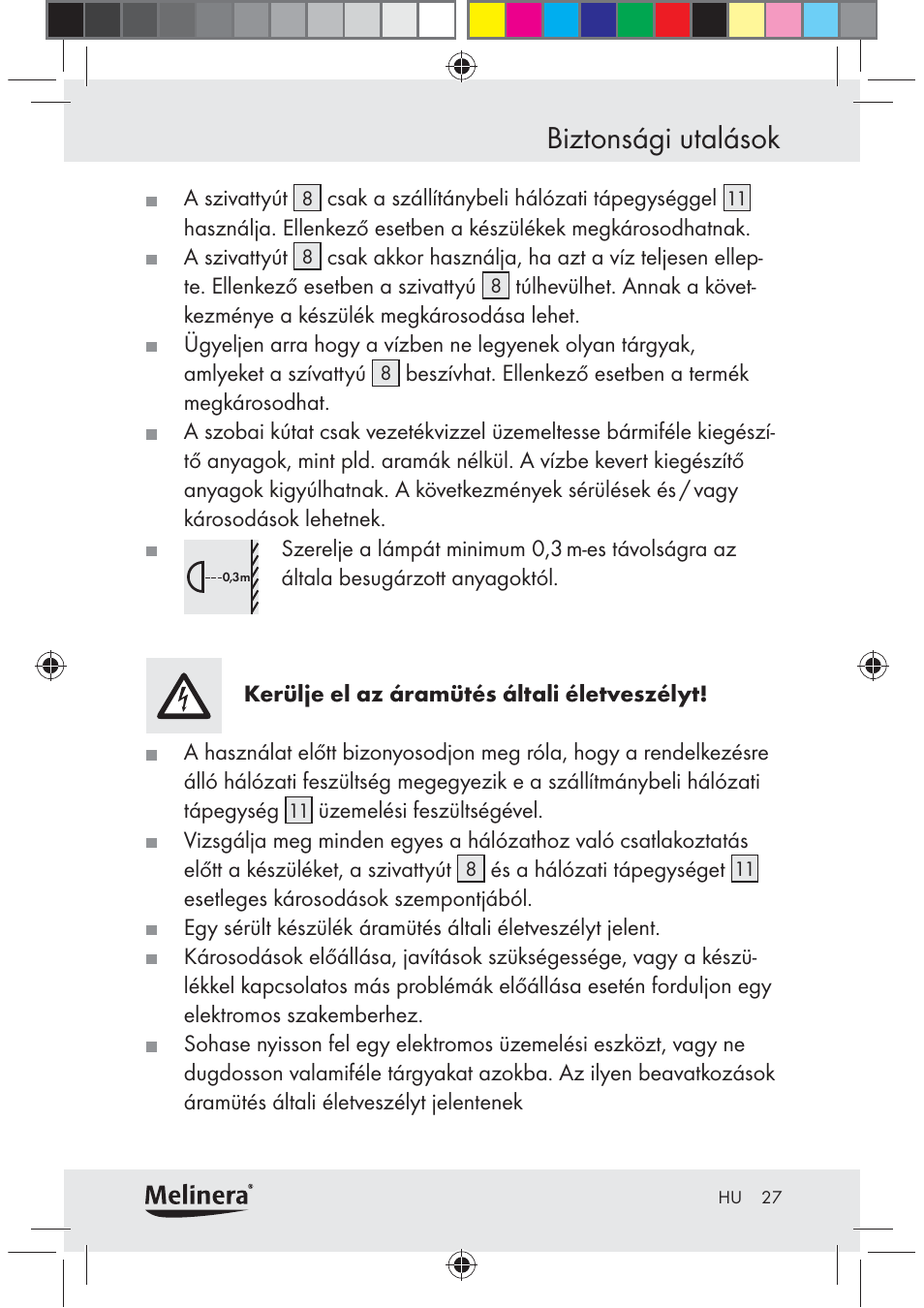 Biztonsági utalások | Melinera Z30094C-BS User Manual | Page 27 / 85