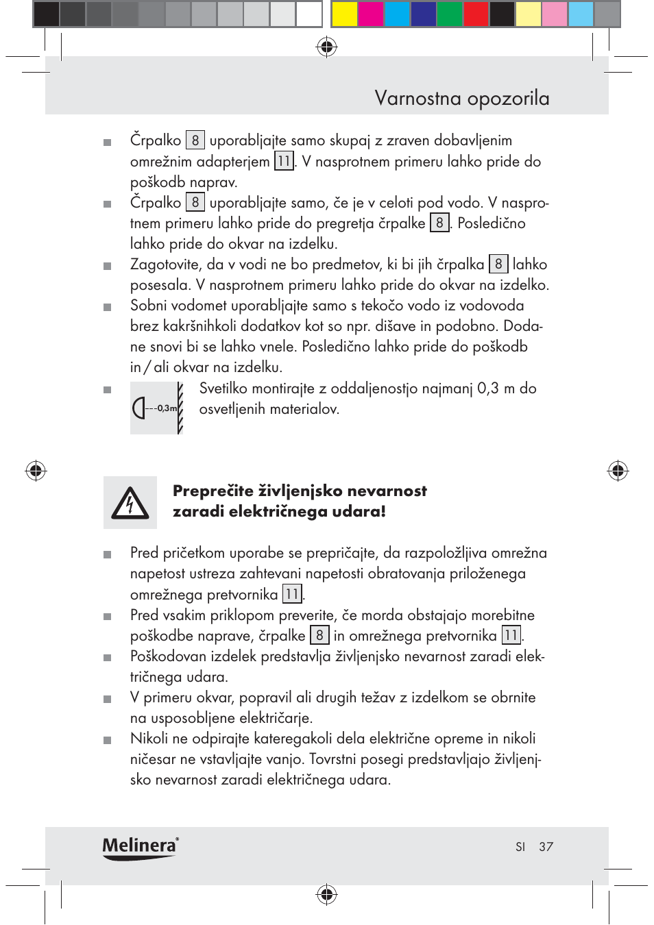 Varnostna opozorila | Melinera Z30094C-BS User Manual | Page 37 / 85