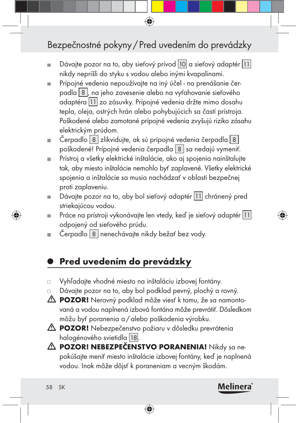 Bezpečnostné pokyny / pred uvedením do prevádzky, Pred uvedením do prevádzky | Melinera Z30094C-BS User Manual | Page 58 / 85