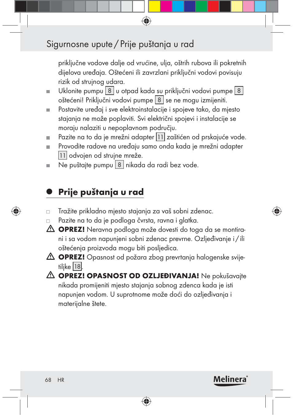 Sigurnosne upute / prije puštanja u rad, Prije puštanja u rad | Melinera Z30094C-BS User Manual | Page 68 / 85